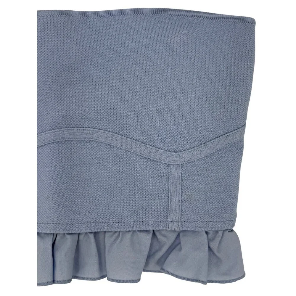 Zara Light Blue Ruffle Corset Bandeau Crop Top | Coastal Cowgirl Balletcore Boho - Picture 3 of 16